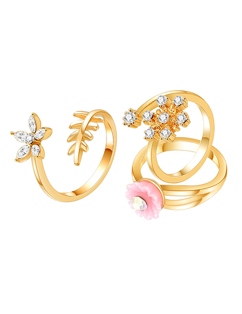 Fashion Gold Flower Opening Adjustable Ring Three-piece