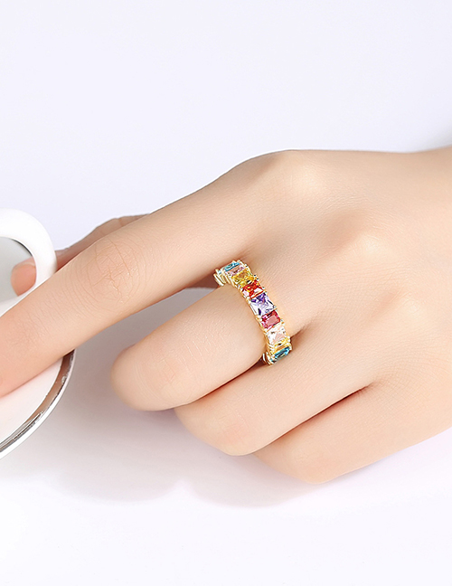 Fashion 18k Gold Copper Inlaid Zirconium Ring