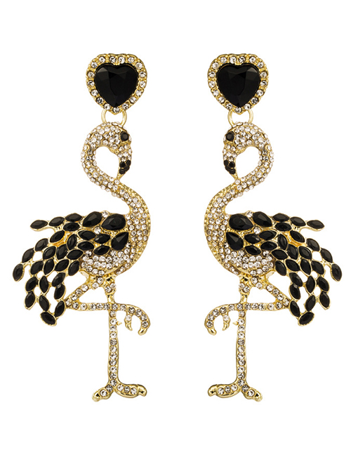 Fashion Black Flamingo With Diamond Stud Earrings