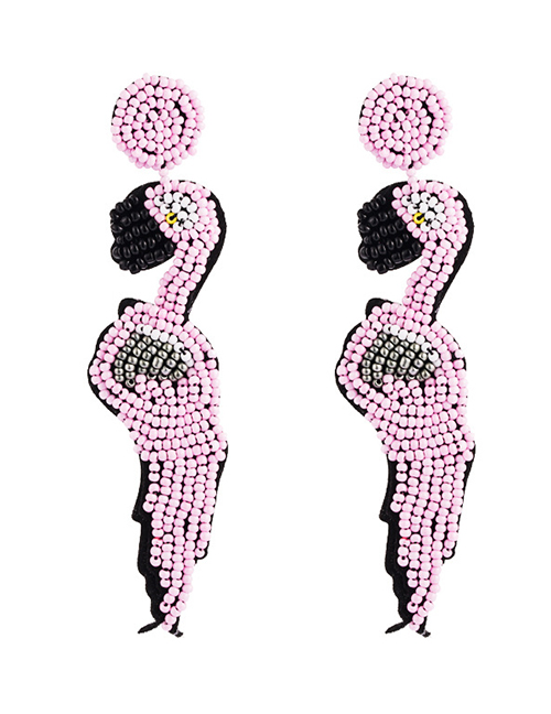 Fashion Pink Fringed Woven Rice Beads Earrings