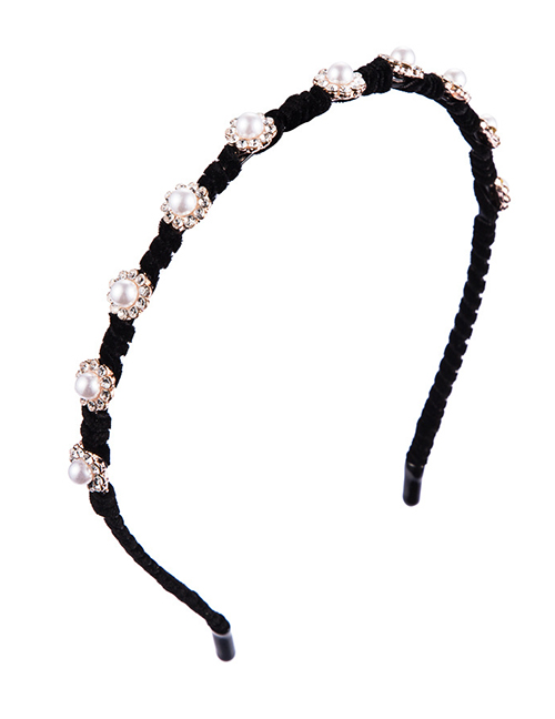 Fashion Black Gold Velvet Alloy Diamond-trimmed Pearl Headband