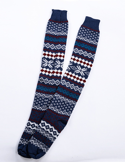 Fashion Navy Blue Long Tube Thick Wool Pile Socks