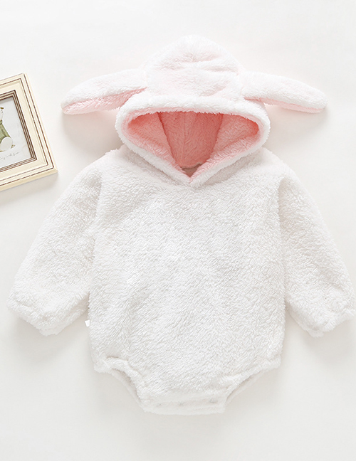 Fashion Beige Baby Velvet Rabbit Ears Long Sleeves Romper
