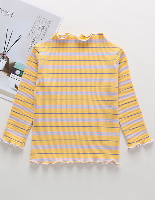 Fashion Yellow Striped Round Neck Cotton Children's Bottoming Shirt