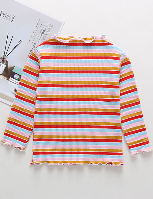 Fashion Red Striped Round Neck Cotton Children's Bottoming Shirt