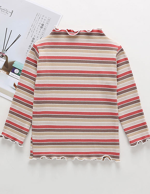 Fashion Crimson Striped Round Neck Cotton Children's Bottoming Shirt