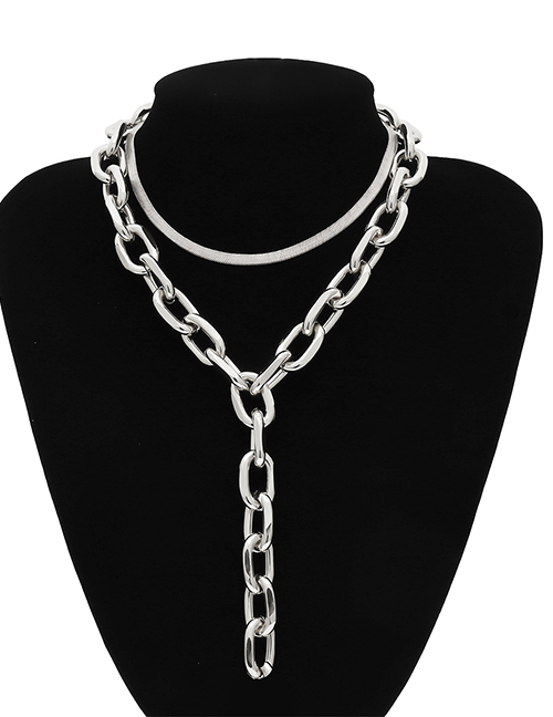 Fashion White K Geometric Snake Bone Chain Y-shaped Tassel Necklace