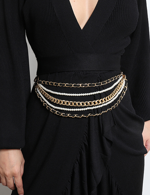 Fashion Gold Geometric Chain Fringed Imitation Pearl Waist Chain