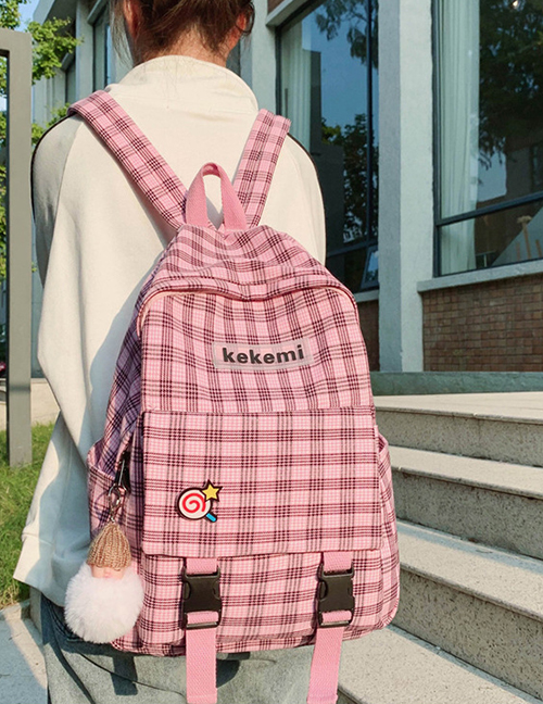 Fashion Pink Plus Pendant Plaid Backpack