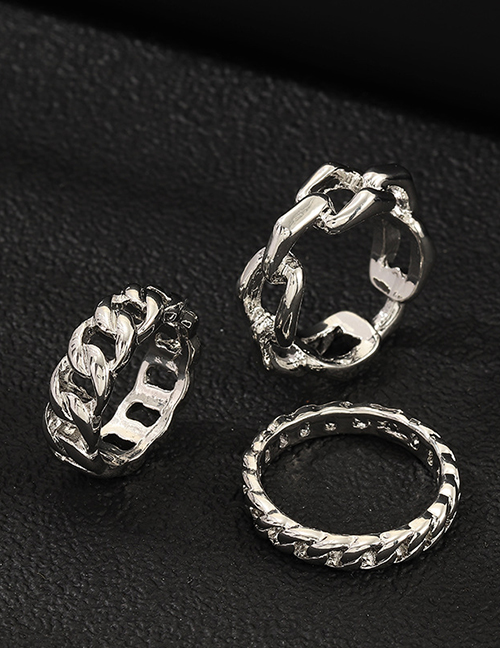 Fashion Silver Thick Chain Ring Set Of 3