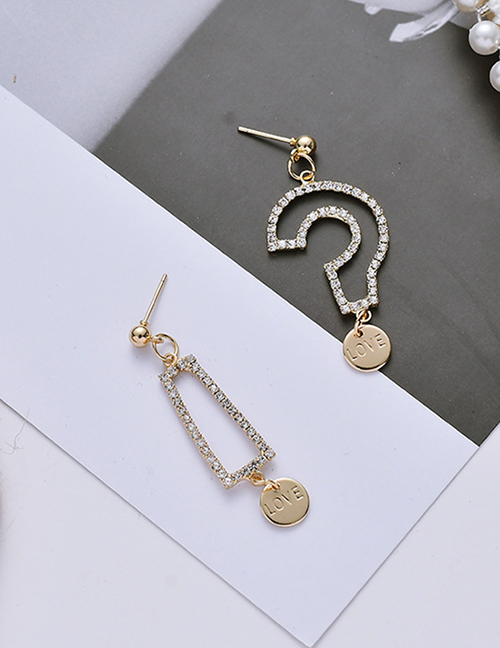Fashion Gold Letter Question Mark Diamond Earrings