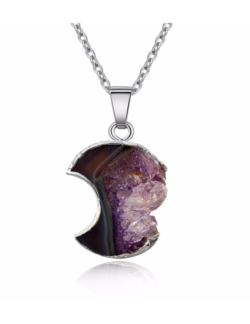 Fashion Purple Natural Stone Amethyst Irregular Crescent Necklace