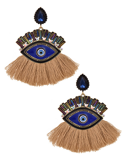 Fashion Royal Blue + Khaki Alloy Studded Eye Tassel Earrings