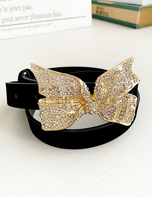 Fashion Black Pu Alloy Diamond Bow Belt