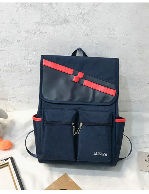 Fashion Oblique Blue Splicing Contrast Backpack
