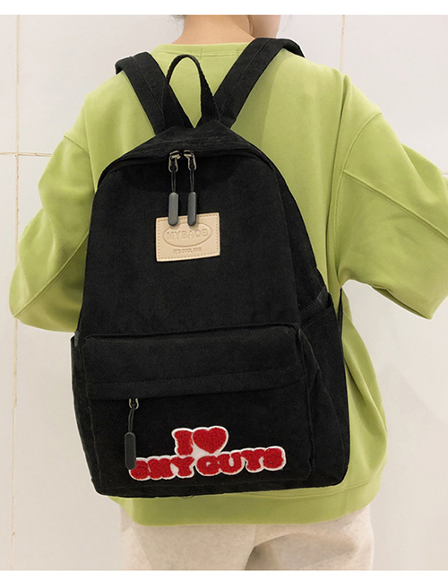 Fashion Black Plush Letter Labeling Backpack