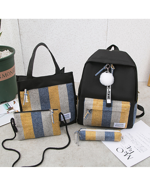 Fashion Black One Canvas Striped Backpack