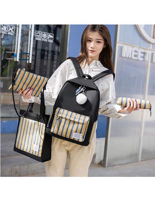 Fashion Black Paragraph Two Canvas Striped Backpack