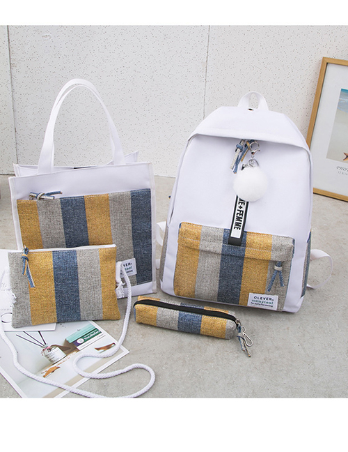 Fashion White One Canvas Striped Backpack