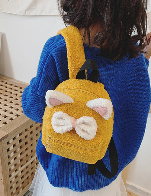 Fashion Yellow Cartoon Cat Bow Plush Children's Backpack