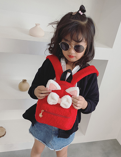 Fashion Red Cartoon Cat Bow Plush Children's Backpack