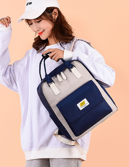 Fashion Blue Contrast Stitching Backpack