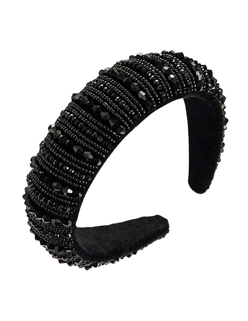 Fashion Black Wide Beaded Sponge Crystal Headband