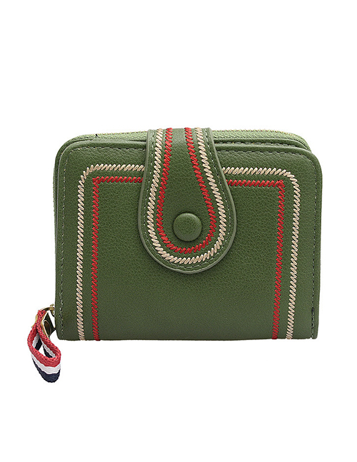 Fashion Green 20 Fold Of Embroidered Short Wallet