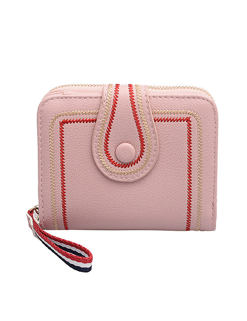 Fashion Pink 20 Fold Of Embroidered Short Wallet