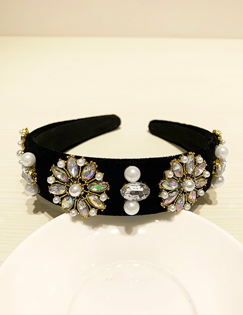 Fashion Black Resin Alloy Diamond Pearl Headband