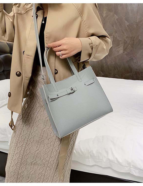 Fashion Light Grey Belt Buckle Portable Slung Shoulder Bag