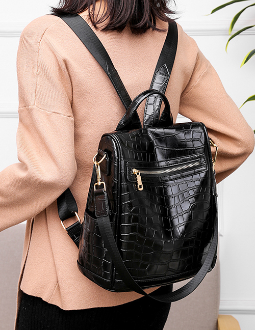 Fashion Black Crocodile Embossed Backpack
