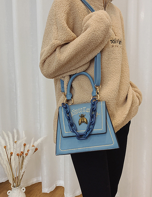 Fashion Blue Chain Letter Single Crossbody Bag