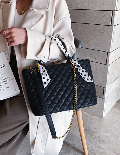 Fashion Black Lingge Chain Scarf Single Shoulder Messenger Handbag