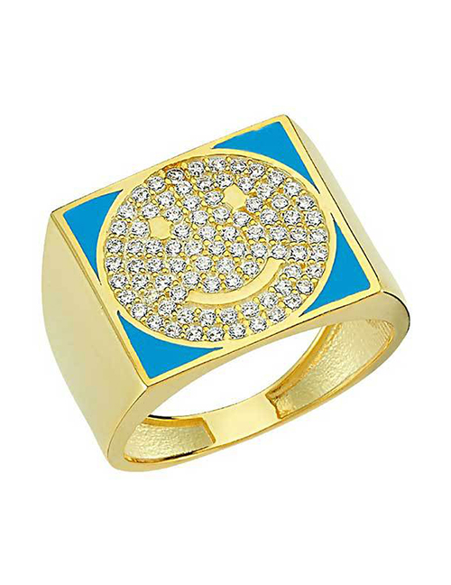 Fashion Blue Smiley Face Gold-plated Oil-loving Closed Ring