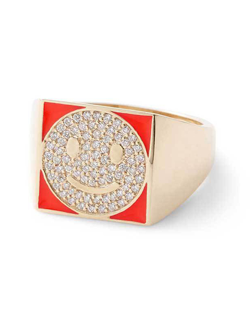 Fashion Red Smiley Face Gold-plated Oil-loving Closed Ring
