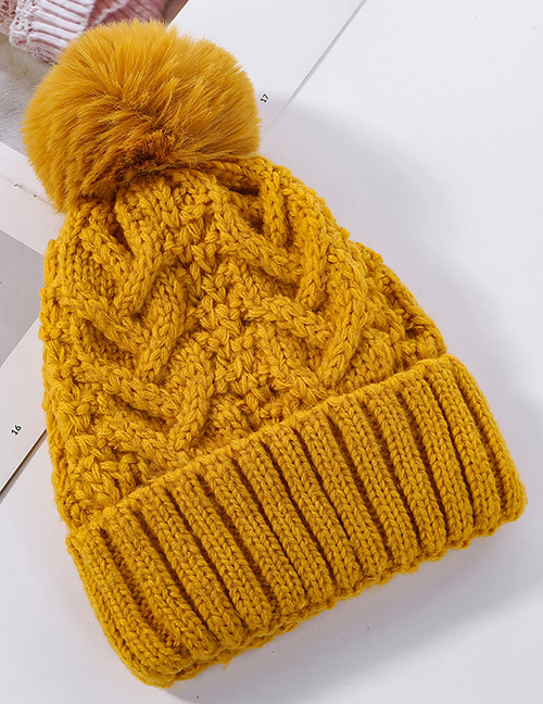 Fashion Yellow Hemp Pattern Plus Velvet Double Wool Cap Layer