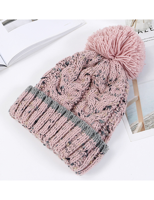 Fashion Pink Flower Line Plus Velvet Knitted Wool Cap