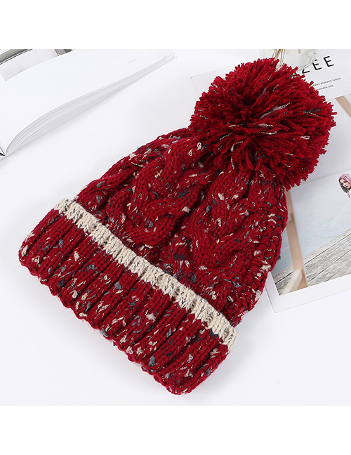 Fashion Red Wine Flower Line Plus Velvet Knitted Wool Cap