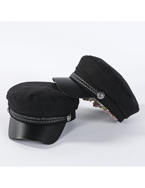 Fashion Black Flat Top Wool Navy Cap