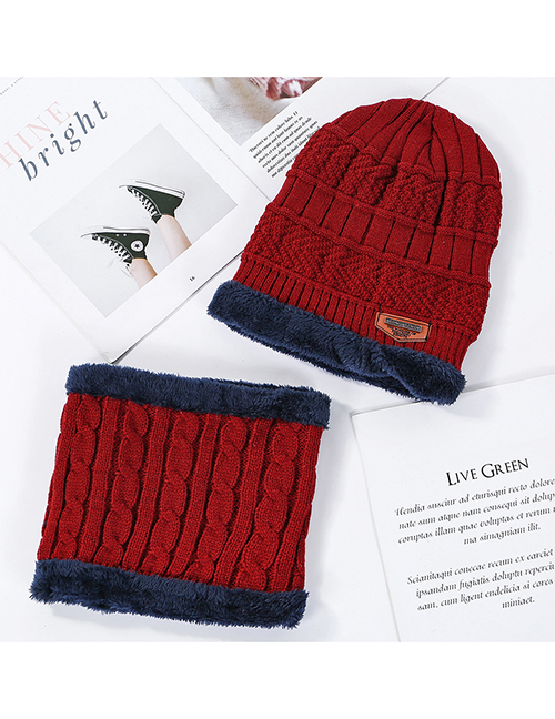 Fashion Red Wine Plush Knitted Twisted Woolen Cap Bib Two-piece