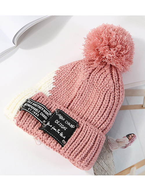 Fashion Pink Color Matching Knit Plus Velvet Cap
