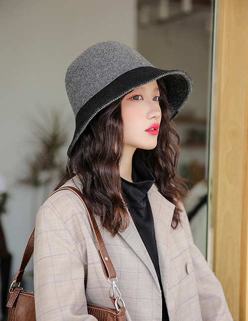 Fashion Gray Knitted Color Matching Wool Fisherman Hat