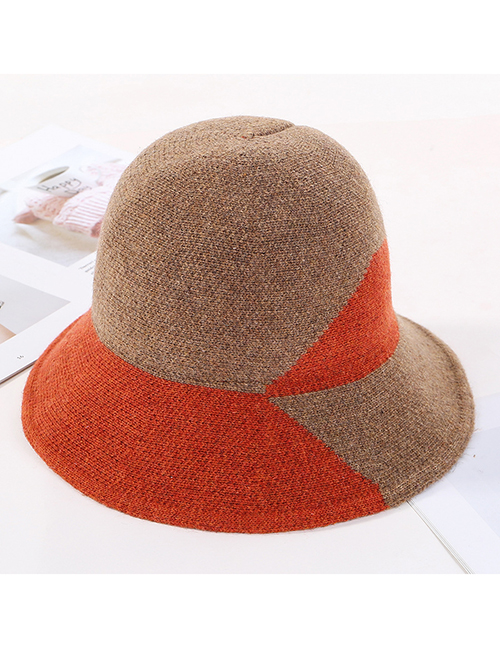 Fashion Khaki Knitted Color Matching Wool Fisherman Hat