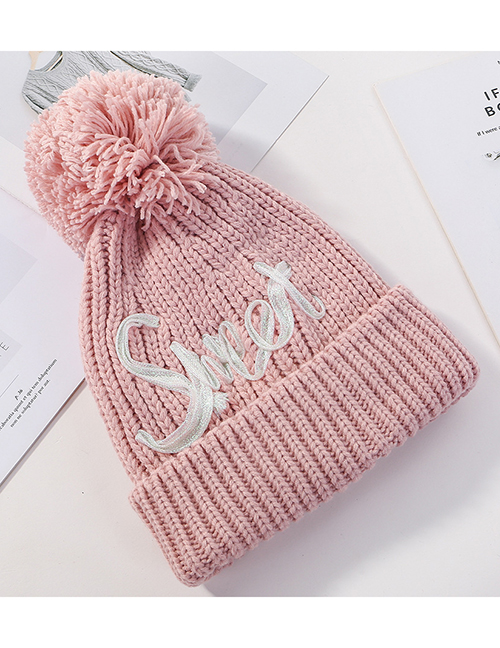 Fashion Pink Letter Knit Wool Hat