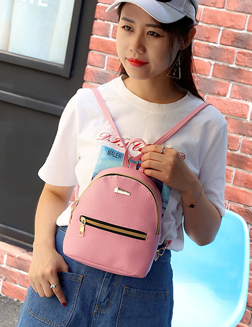 Fashion Pink Contrast Zipper Backpack
