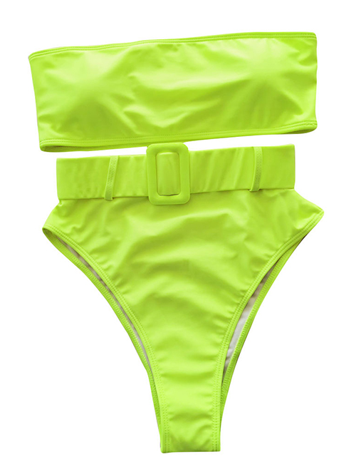 Fashion Fluorescent Yellow Japanese Word Buckle Split Swimsuit