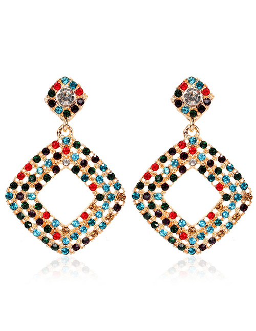 Color Alloy Diamond-studded Geometric Diamond Earrings