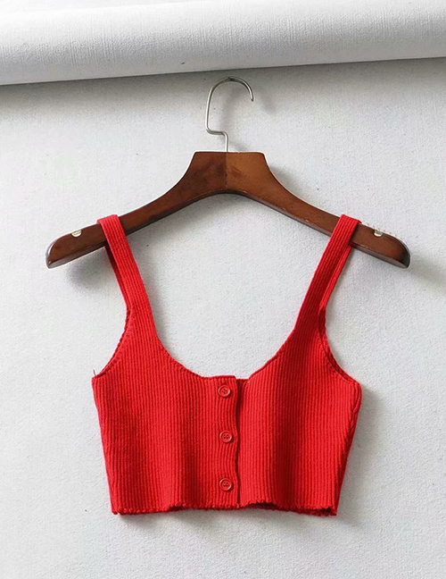 Fashion Red Knitted Sling Single-breasted Vest