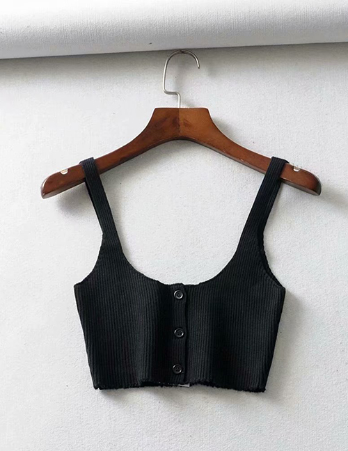Fashion Black Knitted Sling Single-breasted Vest